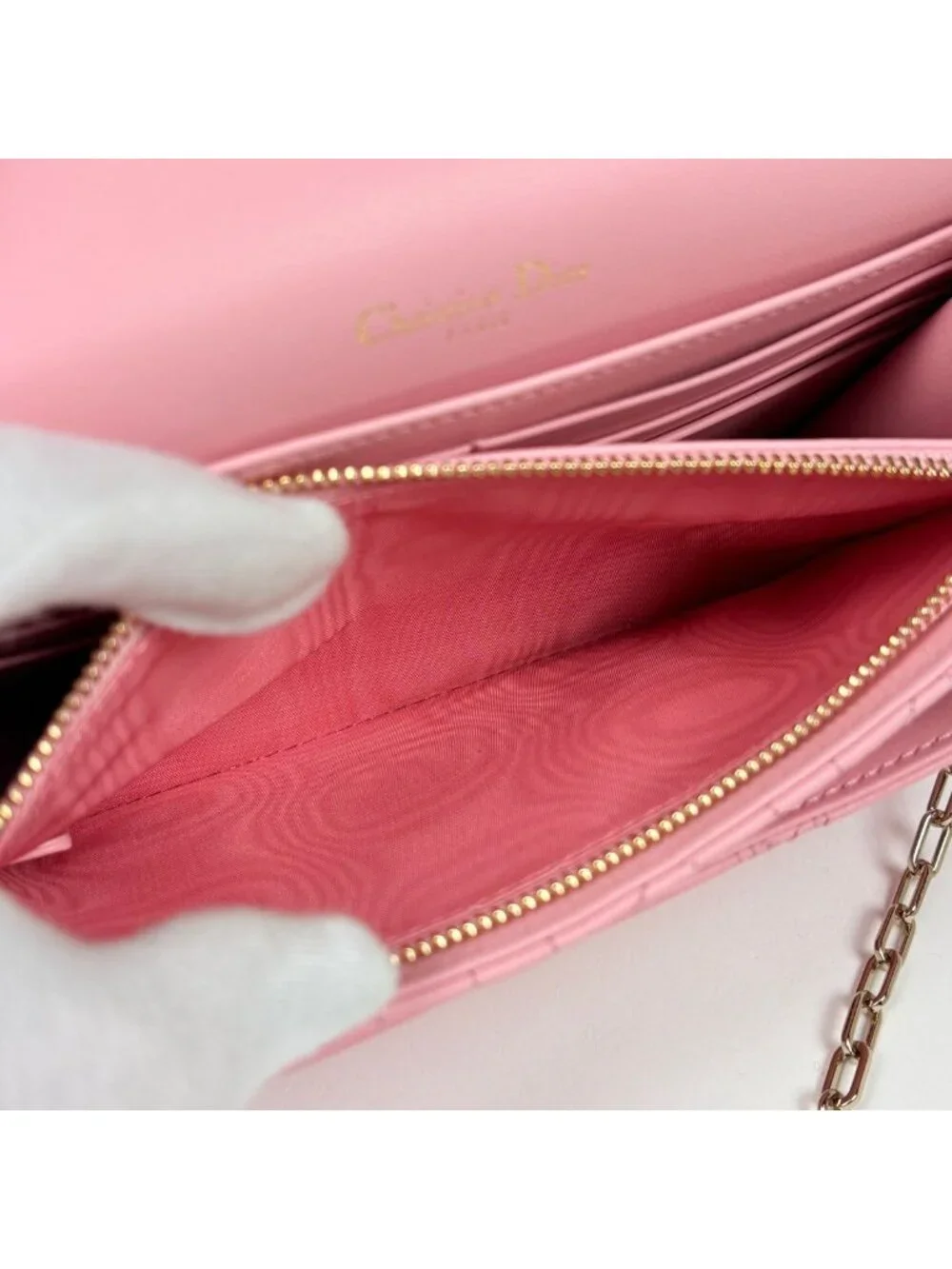 Dior My Daily Chain Wallet Heart Cannage Leather Pink Shoulder Bag